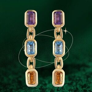 Genuine Multi Gemstone Dangling
Vermeil Yellow Gold Over Sterling Silver